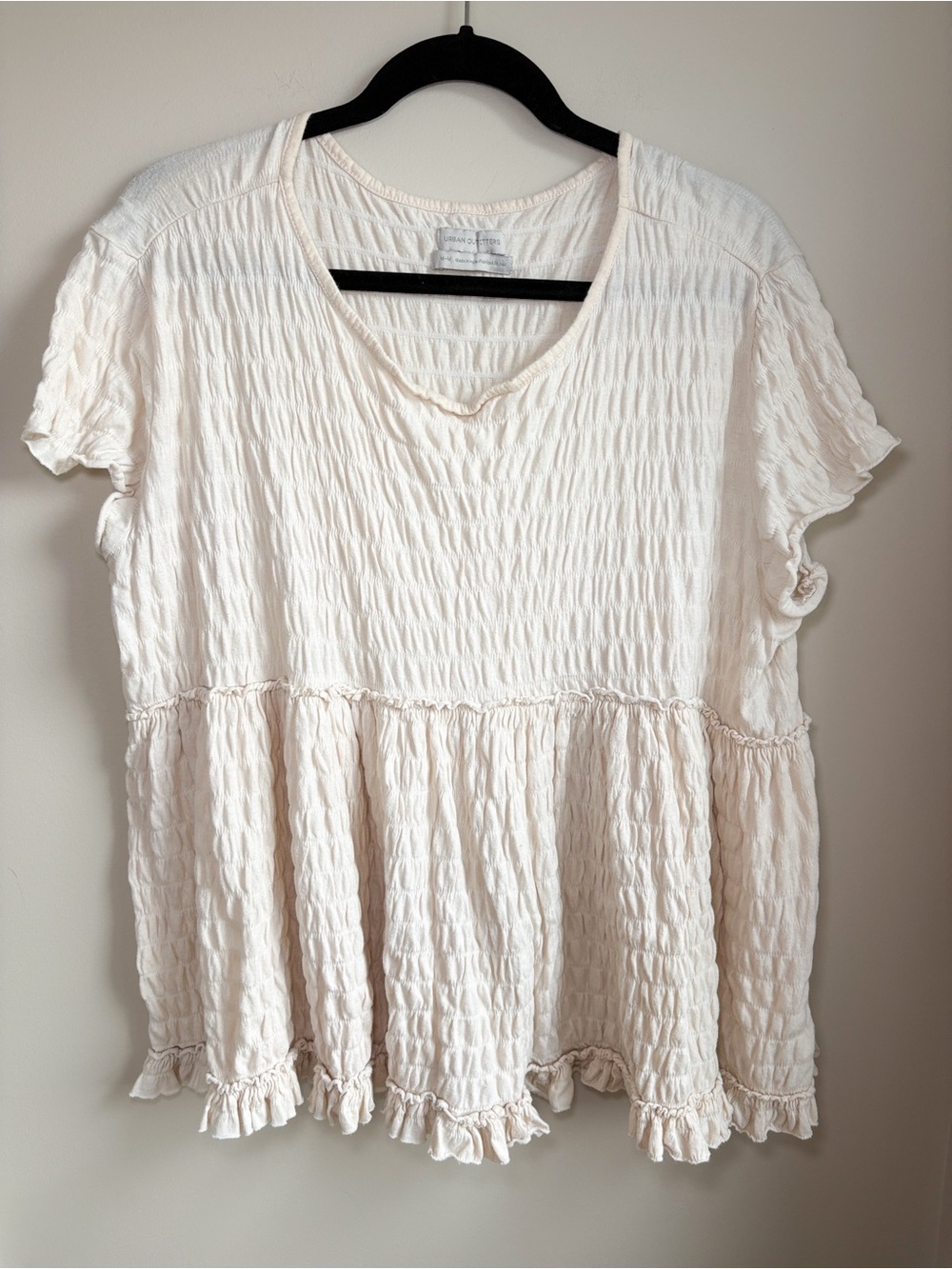 Urban Outfitters Cream Crinkled Peplum Tunic
